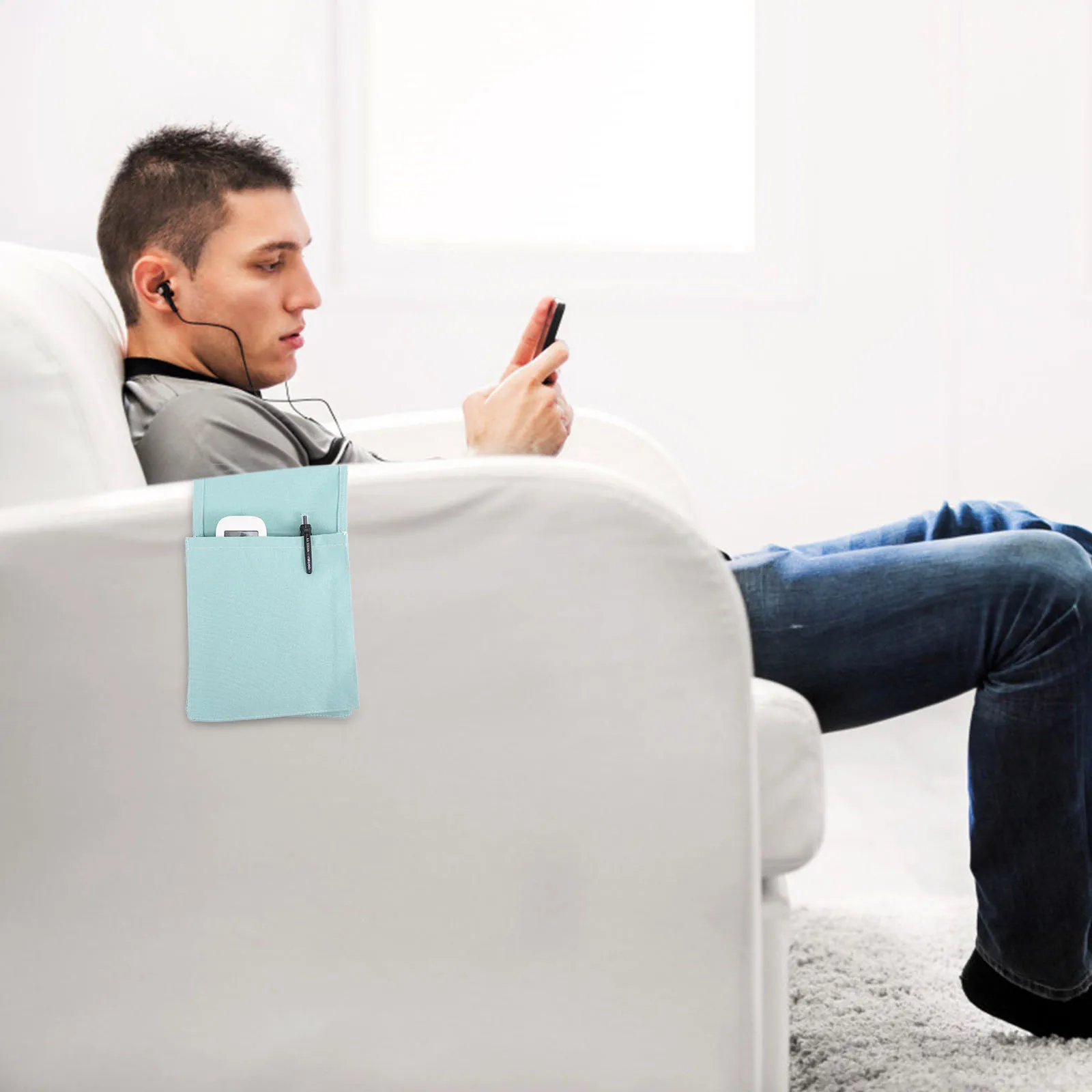 

1pc Sofa Armrest Storage Pouch Clutter-Free Living Room Organizer Bag For Cellphone Tablets Keys Glasses Tissues Books Snacks