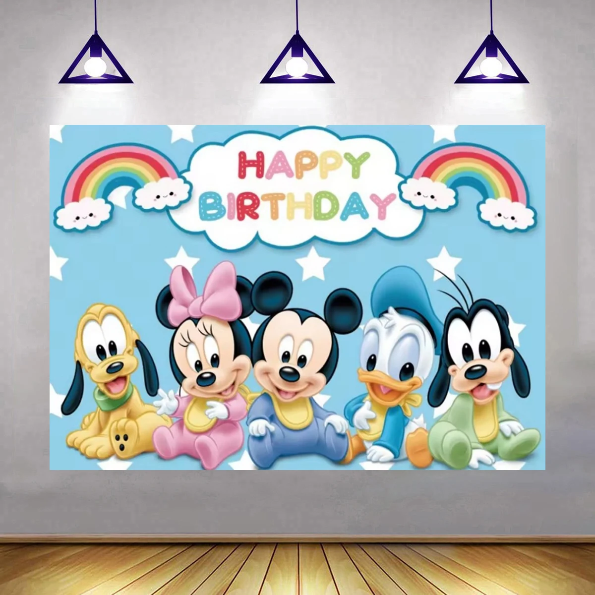 

Disney Mickey Minnie Mouse Blue Boy Gift Birthday Party Banner Backdrop Custom Children Room Poster Photography Background
