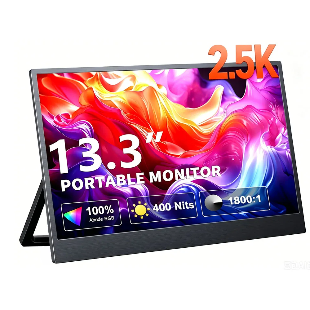 MAFNKOU 13.3 inch 2.5K Portable Monitor IPS HDR Travel Computer Display With USB Type-C mini HDMI Dual Speakers and VESA