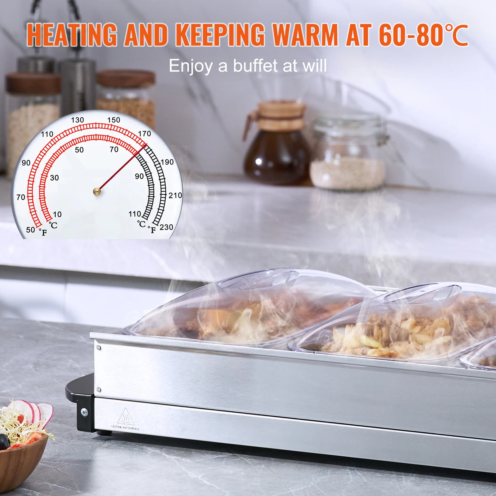 VEVOR Electric Buffet Server & Food Warmer / Electric Warming Tray, with Temp Control, Perfect for Catering, Parties, Events