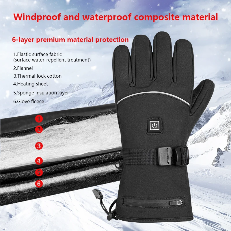 الشتاء في الهواء الطلق دراجة نارية التزلج ركوب قفازات ساخنة قابل للتعديل درجة الحرارة قابلة للشحن بطارية كهربية قفازات التدفئة