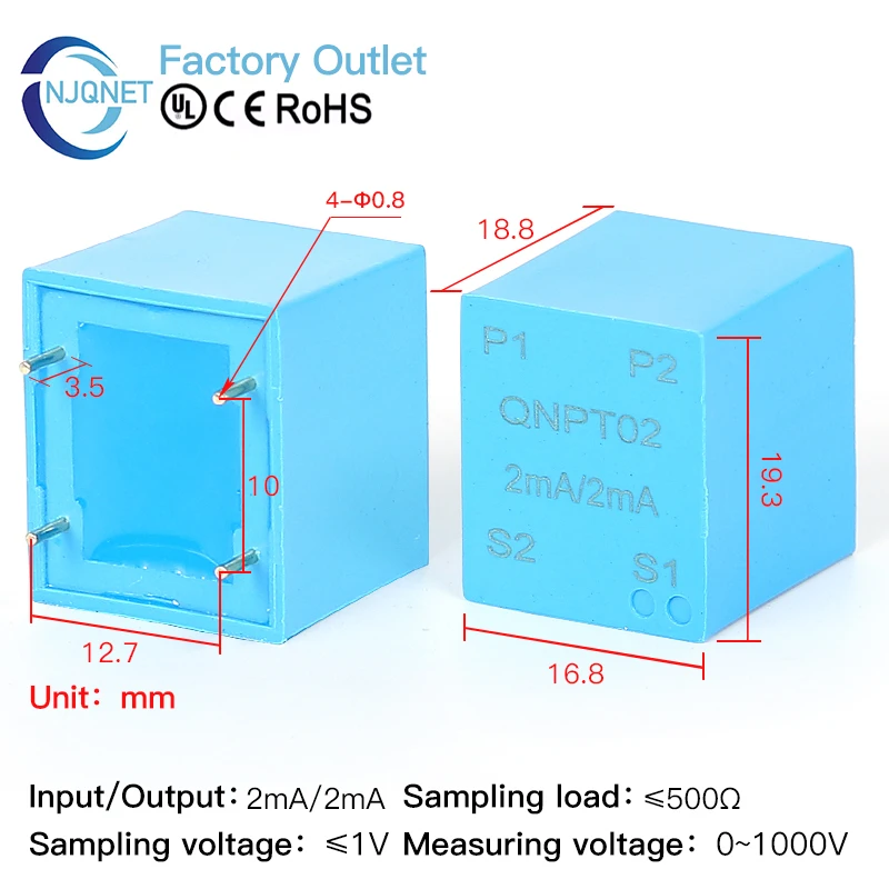 

Micro Precision AC Voltage Transformer QNPT02 2mA 2mA 110V 220V 380V PCB mount potential transformer current transformer factory