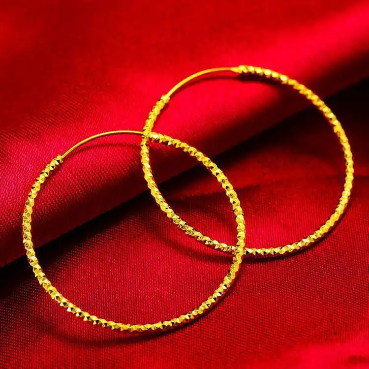 

Large Round Hoop Earrings Women's 24K Gold AU999 - Sleek plain hoops, face-framing round, 24K texture, AU999 authentic