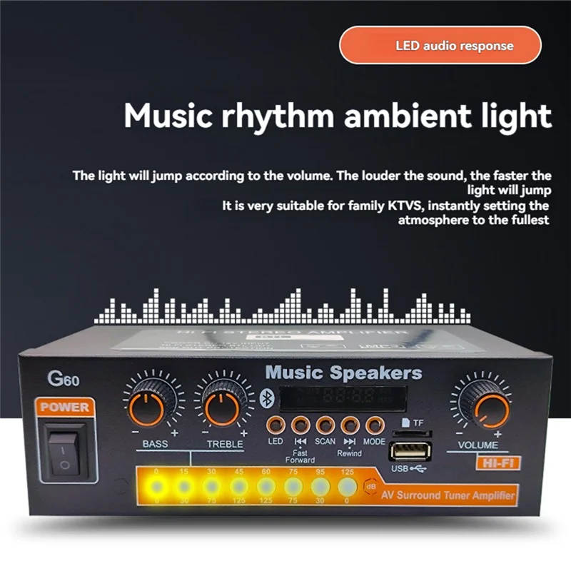 

G60 Bluetooth Home Power Amplifier With Subwoofer Support And FM Radio For Theater Systems, USB Playback, US Plug-[Y03A]