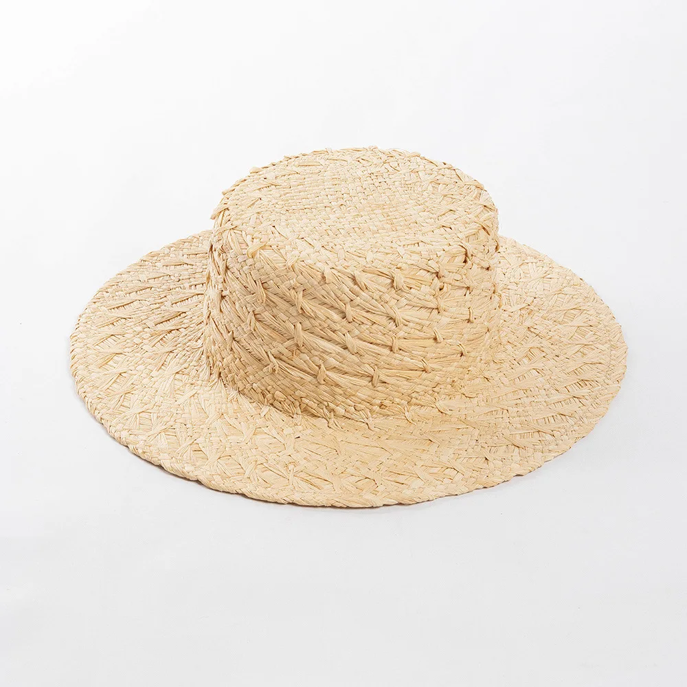 Women Spring Summer New Handwoven Pattern Straw Hat Wide Brim Sun Protection Cap