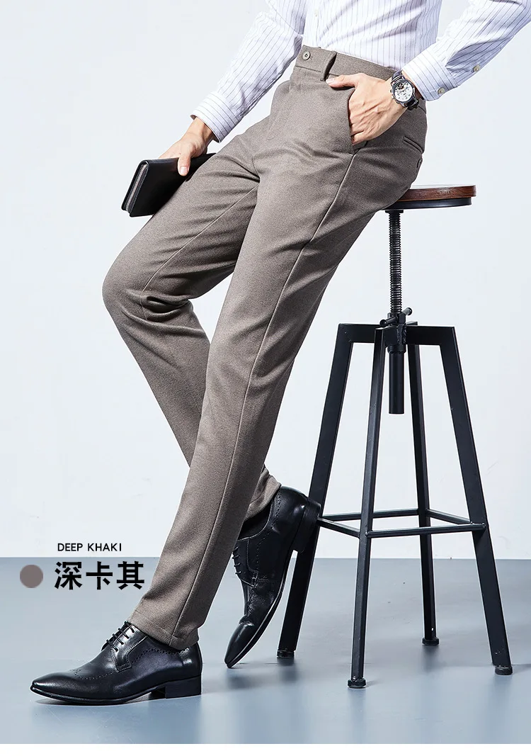 

Autumn Straight Slim Flat Suit Pants Mens Clothing Black Khaki Wedding Office Formal Dress Pants Trousers for Male