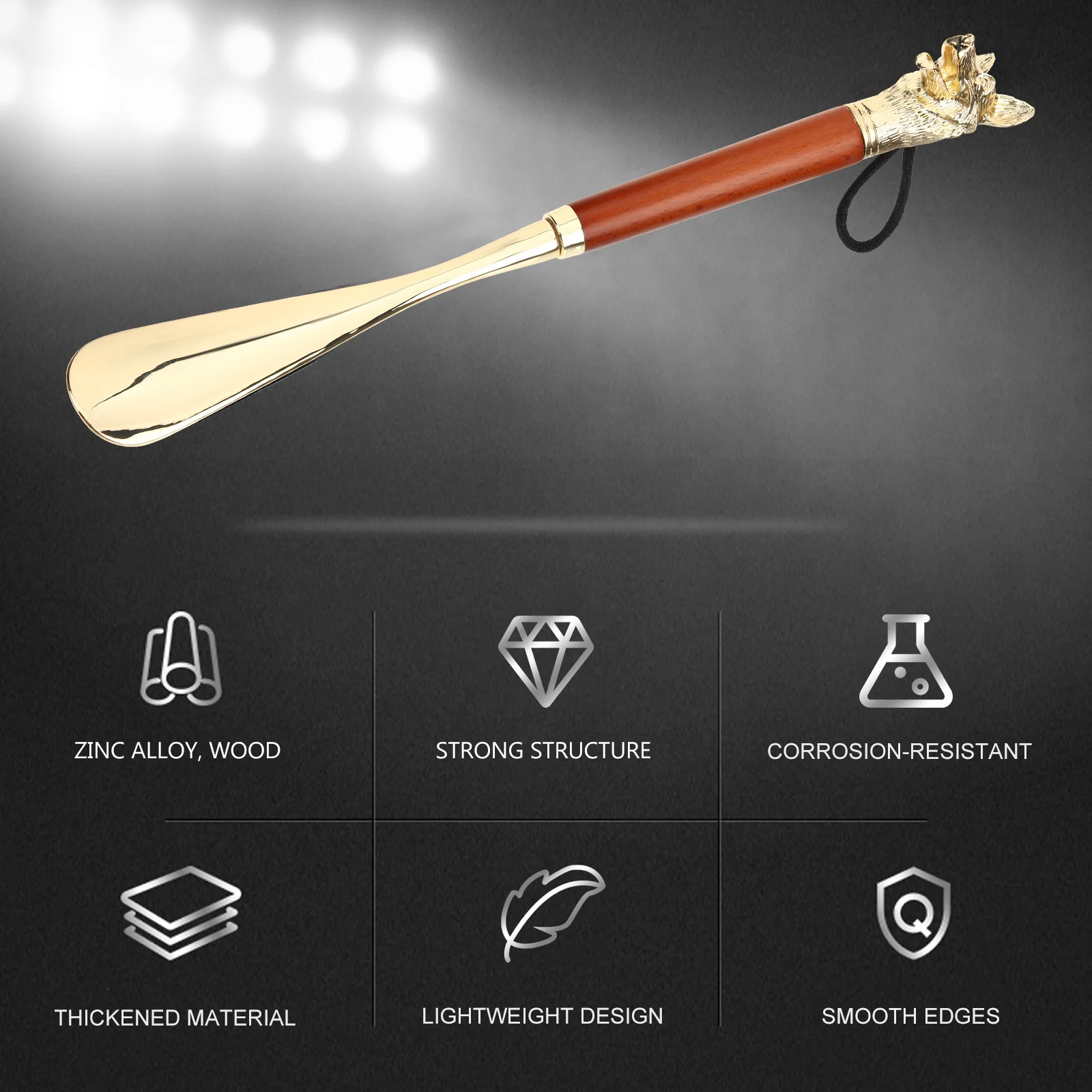 Long Handle 32cm Shoe Horn Zinc Alloy Animal Head Premium Decor Polished Gold Grip Easy Shoe Wearing for Seniors Men Travel Gift