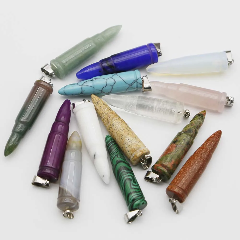 Natural Stone Multicolor Cone Bullet Pendant Crystal Agate Necklace Fashion Charm Accessories Jewelry Making Gift Wholesale 8PCS