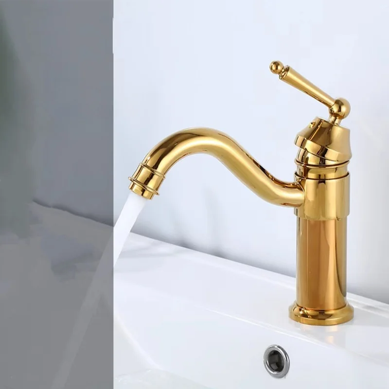 

Золотой ретро смеситель для раковины, медный антикварный смеситель для ванной комнаты, вращающийся смеситель для ванной комнаты с горячей и холодной водой, настенный смеситель для ванной комнаты