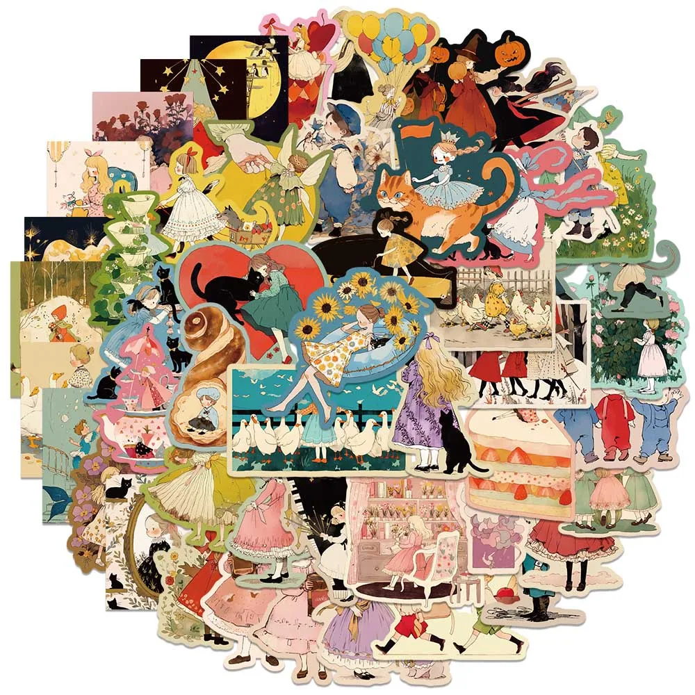 50PCS Colorful Fairy Tale Cute Alice in Wonderland Vinyl Stickers for Water Bottle Laptop Skateboard Scrapbook Luggage Kids Toy