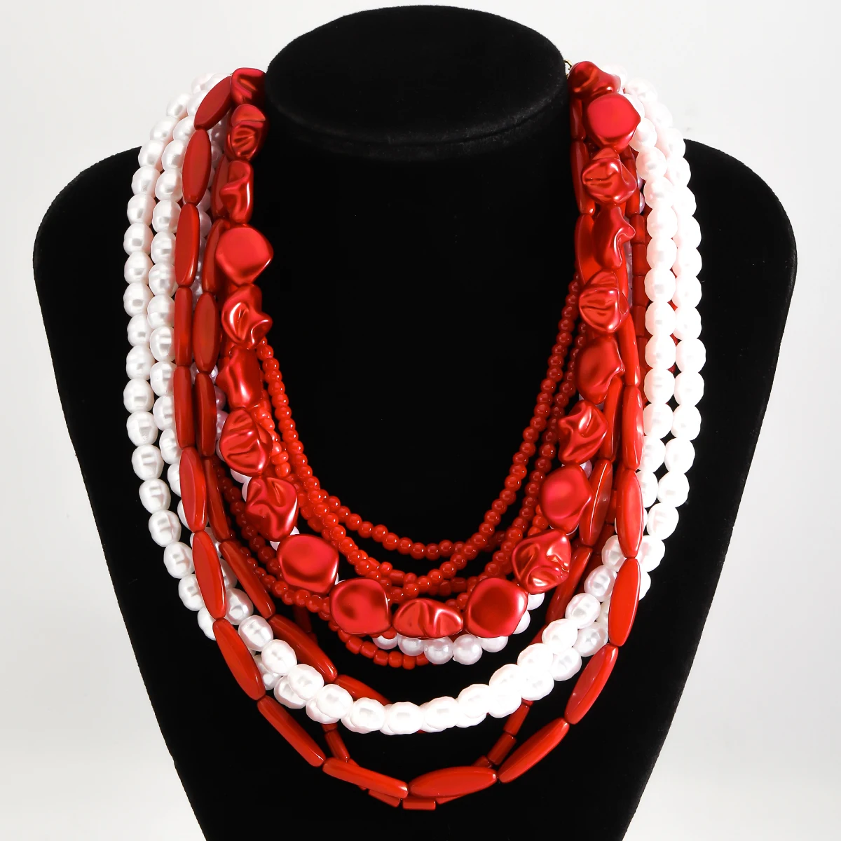 2024 New ZAA Summer Coral Red Imitation Pearl Beaded Necklace，Multi-layered Long Necklace，Fashionable Women\'s Jewelry Accessorie