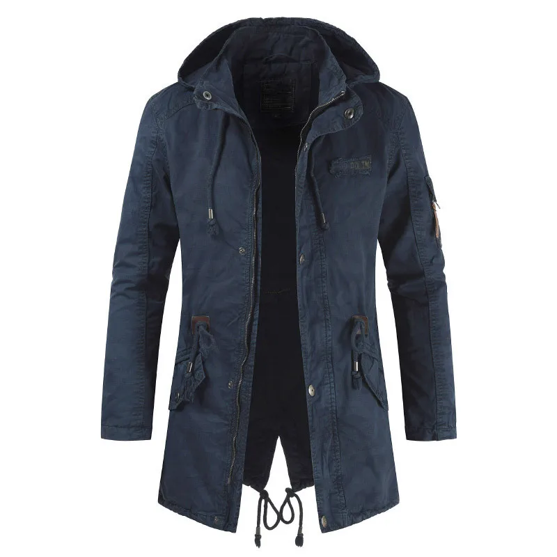New Mens Jackets Hooded Trench Outerwear Casual Solid Outdoor Coat Military Windbreaker Fashion Windproof Jacket Mens Clothing