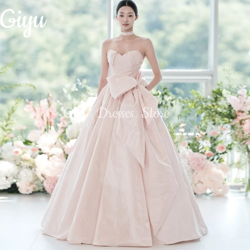 

Giyu Elegant A-line Baby Pink Taffeta Wedding Party Dress Sleeveless Shawl Pleat Bow Korea Photoshoot Customized Prom Gown 2025