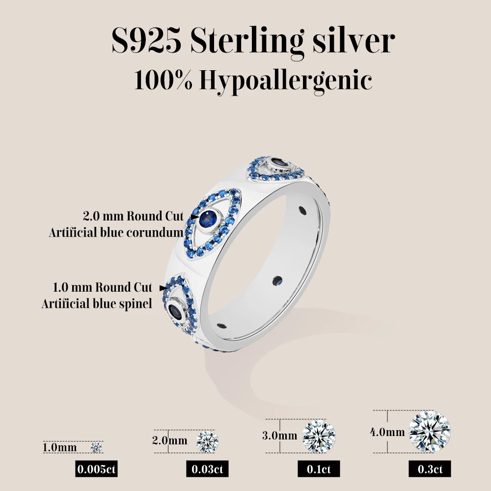 MINTYBOX Blue Corundum & Spinel Ring for Women Men 925 Sterling Silver Evil Eye Wide Band Party Jewelry Holiday Gift Top Quality