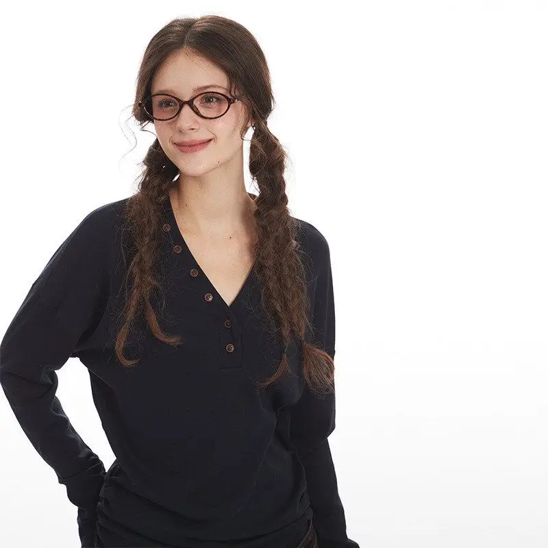 HeyHenry2025 Slim Fit Long Sve T-irt Women's Autumn Top Design Sense Inner irt V Ne Waist Cinching Base Layer