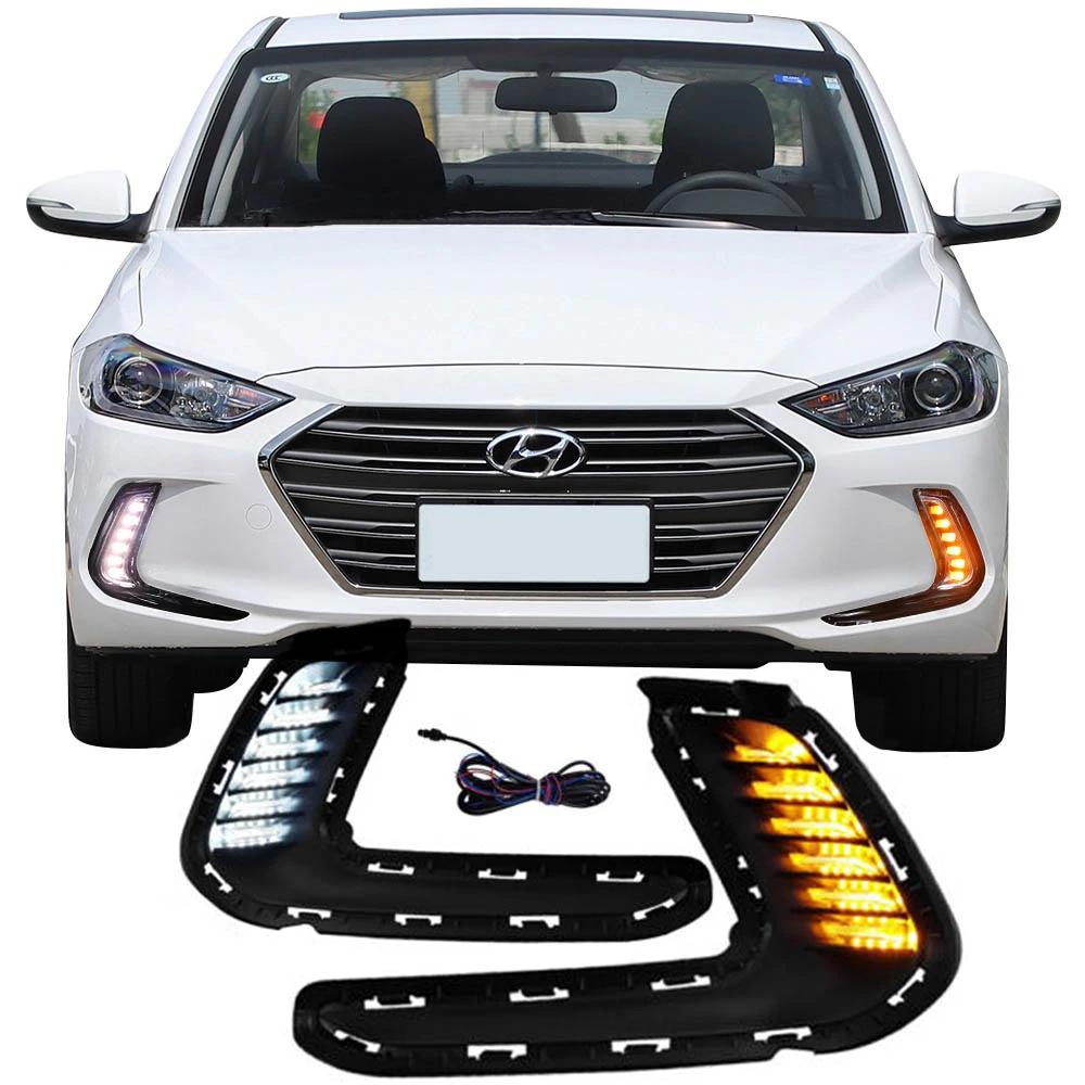 

Fit 2017 2018 Hyundai Elantra LED DRL Turn Signal Daytime Running Fog Light Pair