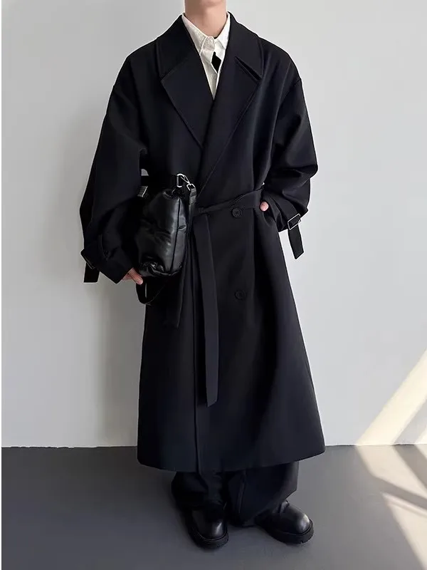 

TANGZ STUDIO Корейское мужское длинное пальто-ветровка с отложным воротником, утепленное, осеннее, модное, молодежное