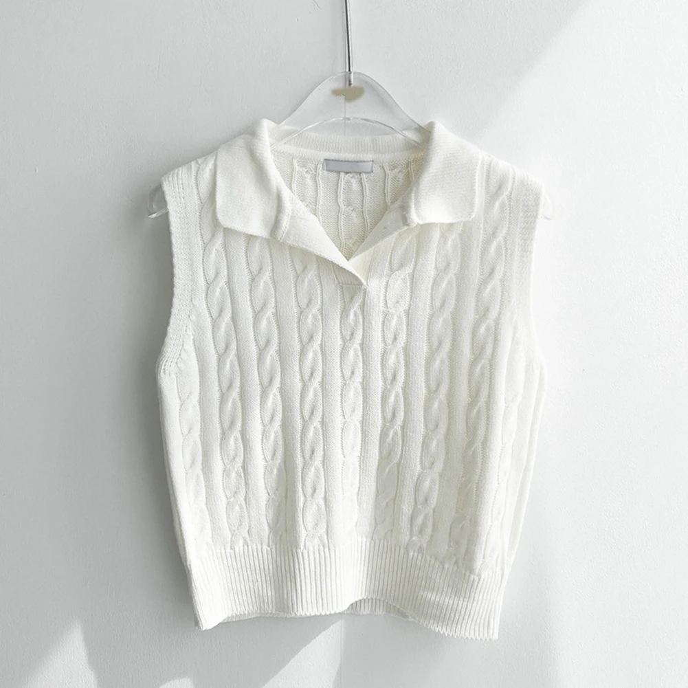 

Повседневный женский вязаный эластичный жилет без рукавов, укороченная майка с лацканами и вырезом для теплого и прохладного использования в погоду