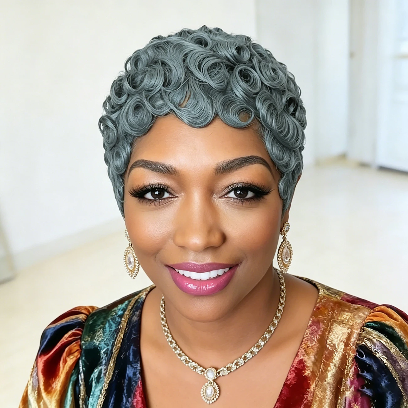 

Pixie Cut Wigs for Women Human Hair Gray Color Short Curly Wavy Wigs Full Machine Made Daily Wear