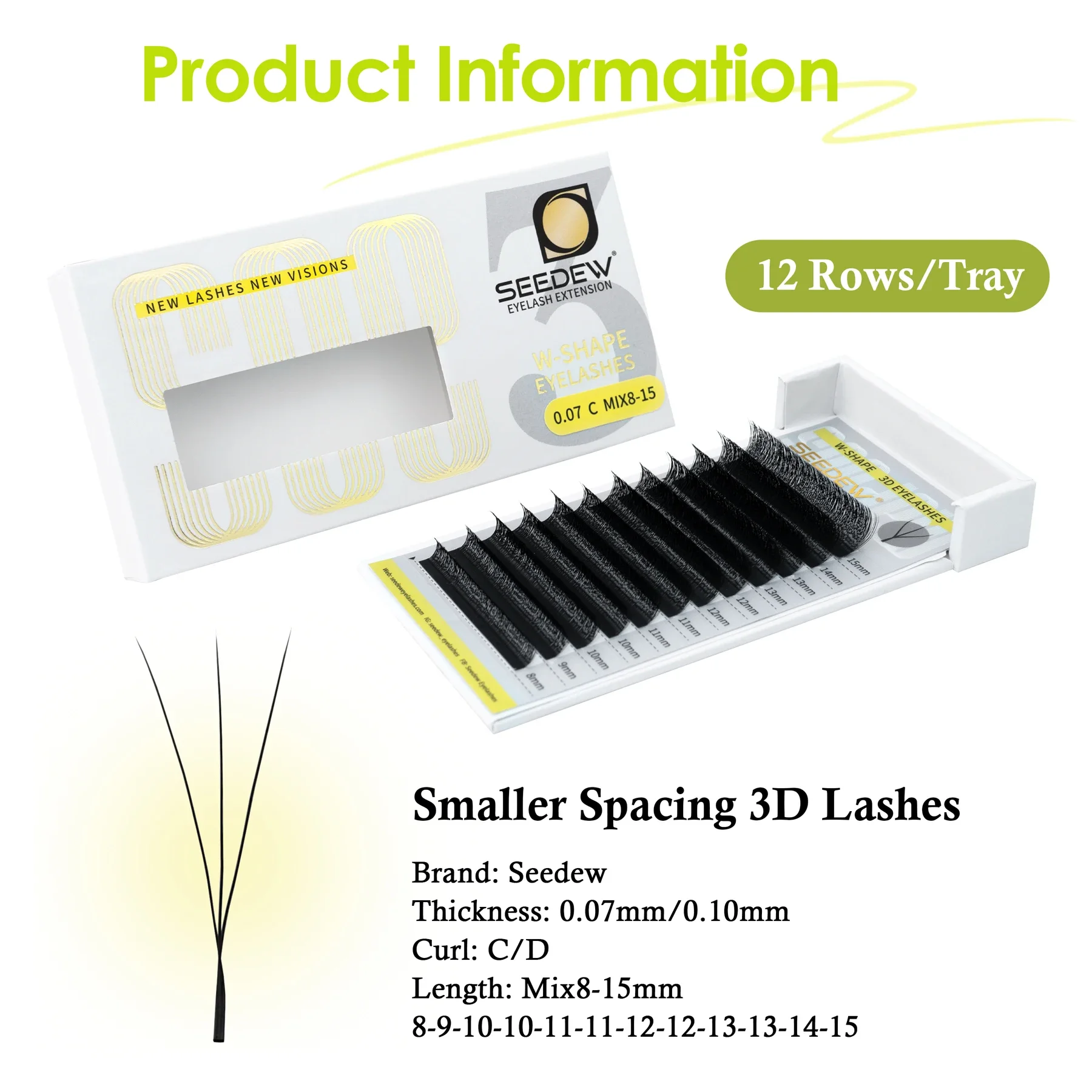 SEEDEW Smaller Spacing 3D W Shape Eyelash Extension Natural Soft False Eyelashes Premade Volume 3D Lashes