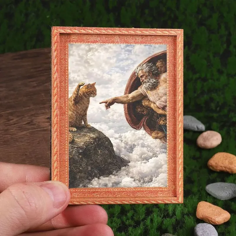 Lustiger Kühlschrankmagnet „Kreation des Adama“ mit Katzenmotiv, kreativer Kunstdruck-Magnetaufkleber für die Dekoration des Küchenkühlschranks – Detail 1