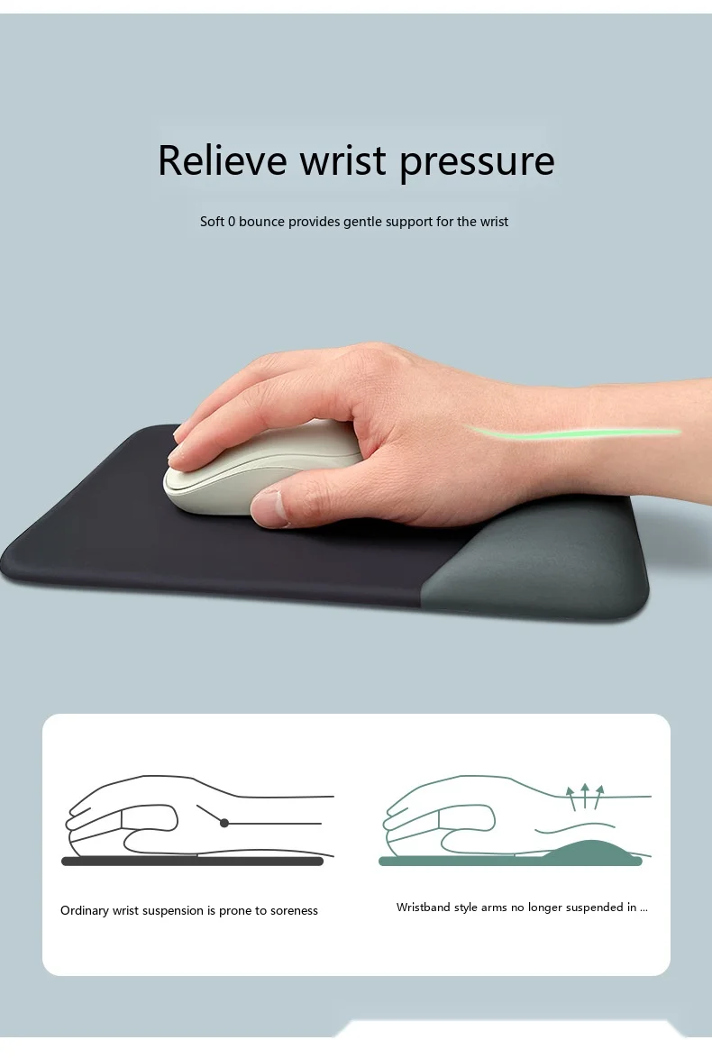 Silikon-Handgelenkauflage Mauspad Quadratische Form 5 Farben Rutschfeste Schreibtischunterlage Büro Gaming Ergonomisch – Detail 10