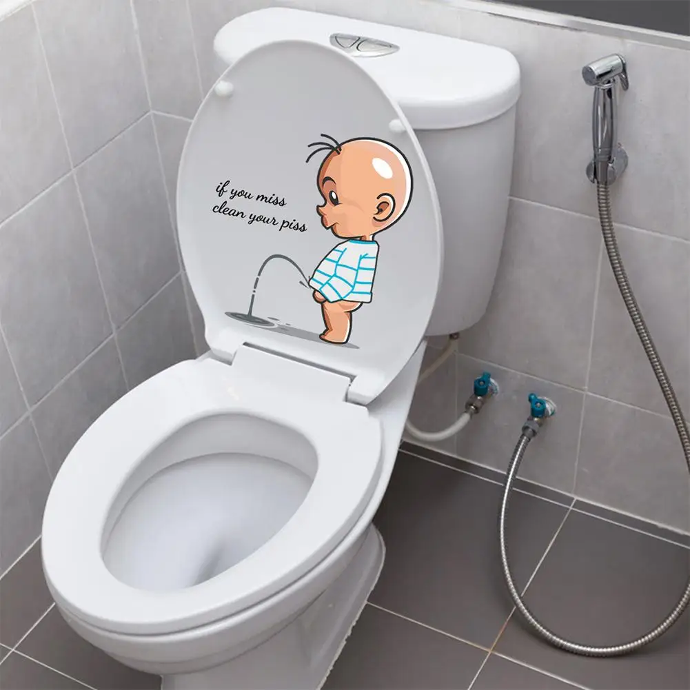 Cartoon Toilet Sticker Toilet Warning Toilet Stickers Decoration Lid Bathroom Sticker Urination Accessories Bathroom Decora N1J2