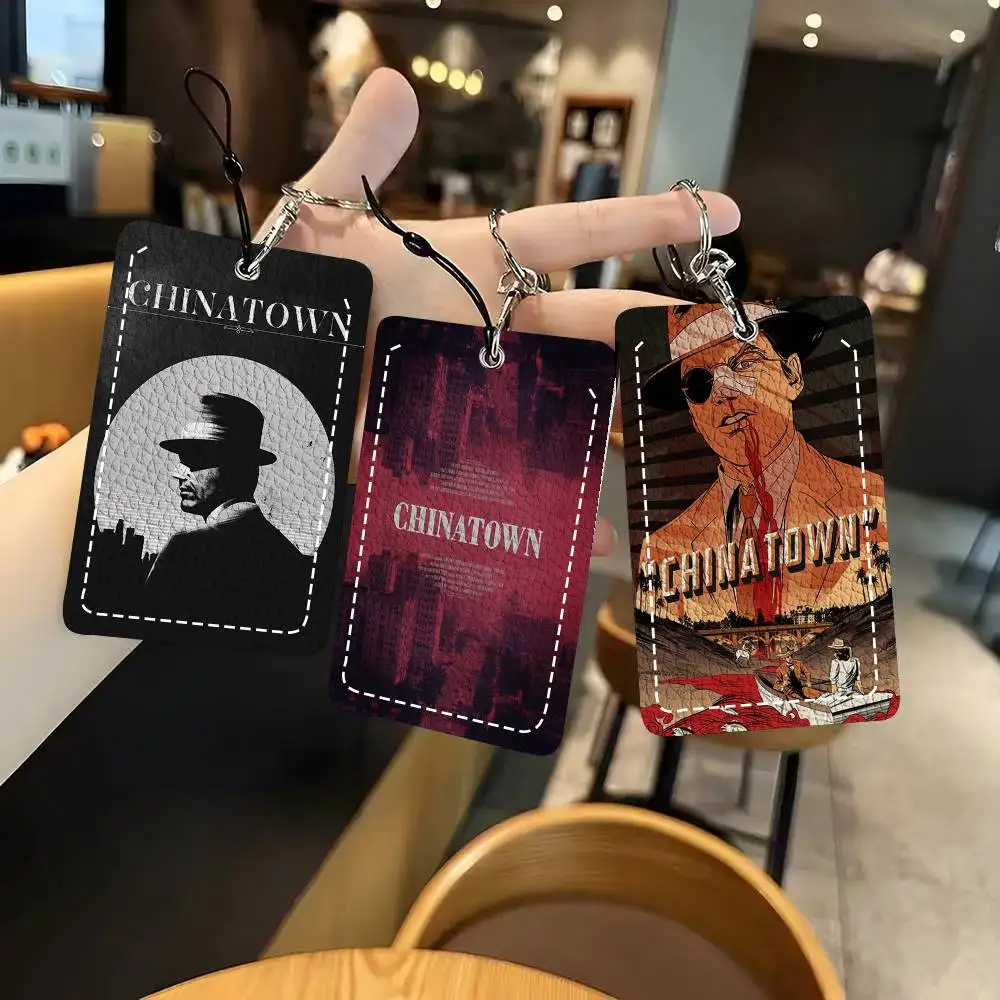 C-Chinatown Thrilling And Suspenseful Movies Card Wallet With Keychain PU Leather Printed Pattern Card Holder