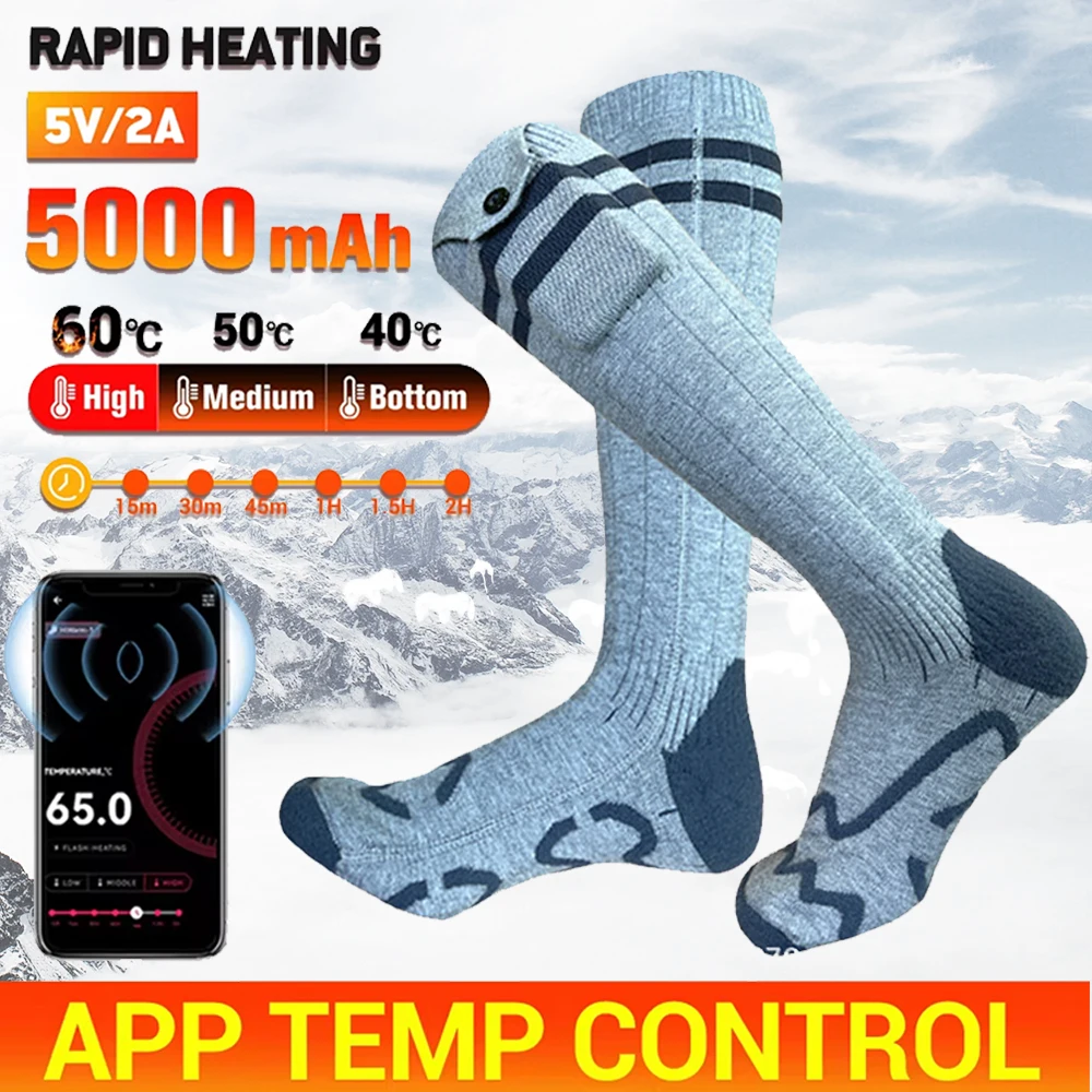 

APP Control Heated Socks Winter Heating Socks Temperature 5000mAh Rechargeable Foot Warmer for Outdoor Hiking Camping Skiing