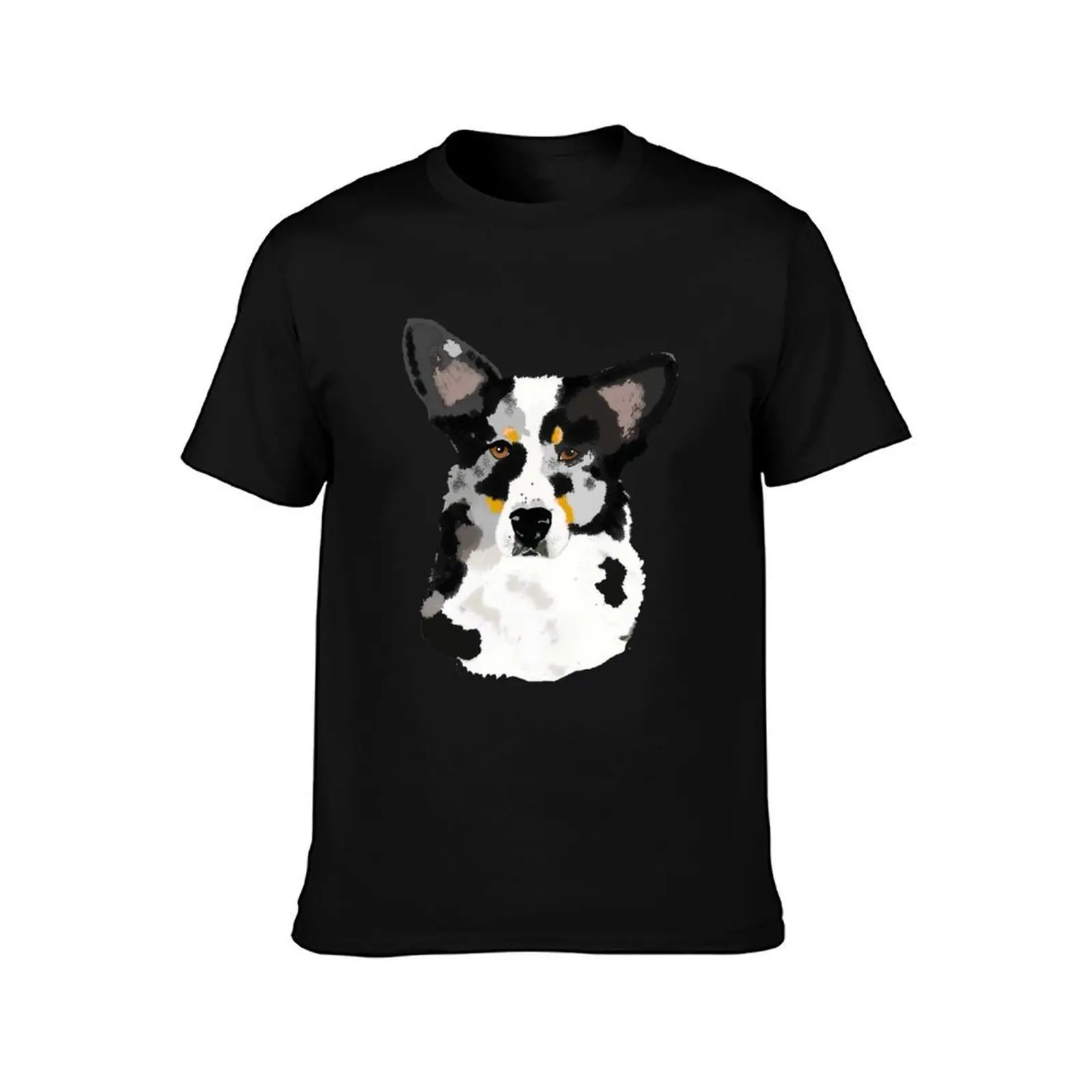 Blue Cardigan Corgi Portrait T-Shirt, Summer Casual Cotton Tee, Oversized Streetwear Tops, Vintage Graphic Print, 100% Cotton