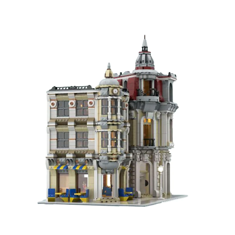 MOC- 158545   Klassieke Street Corner Alley Europese stad Street View modulaire bouwstenen Mini-architectuurmodellen Kid Brick Toys