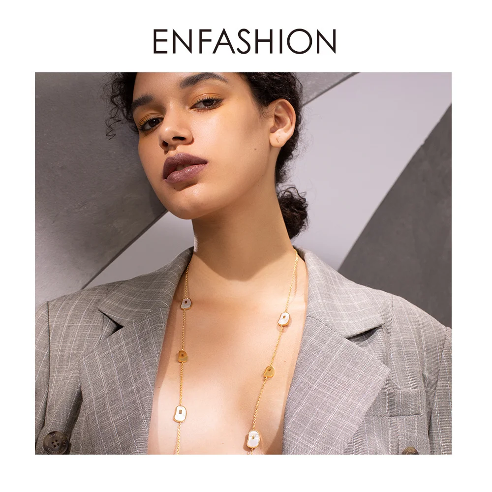 ENFASHION Irregular Natural Conch Pendant Necklace Women Gold Color Stainless Steel Femme Long Necklaces Fashion Jewelry P193047