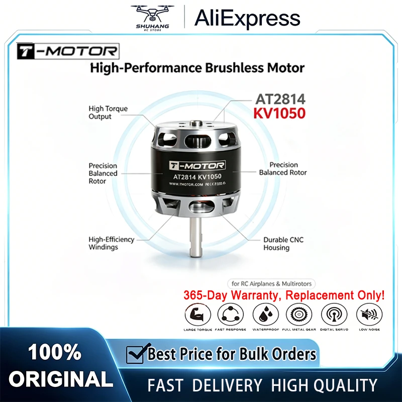 T-MOTOR AT2814 3S-4S Outrunner BLDC Motor KV900 KV1050 KV1200 High Efficiency for 3D Glider Fixed Wing RC Aircraft Drone