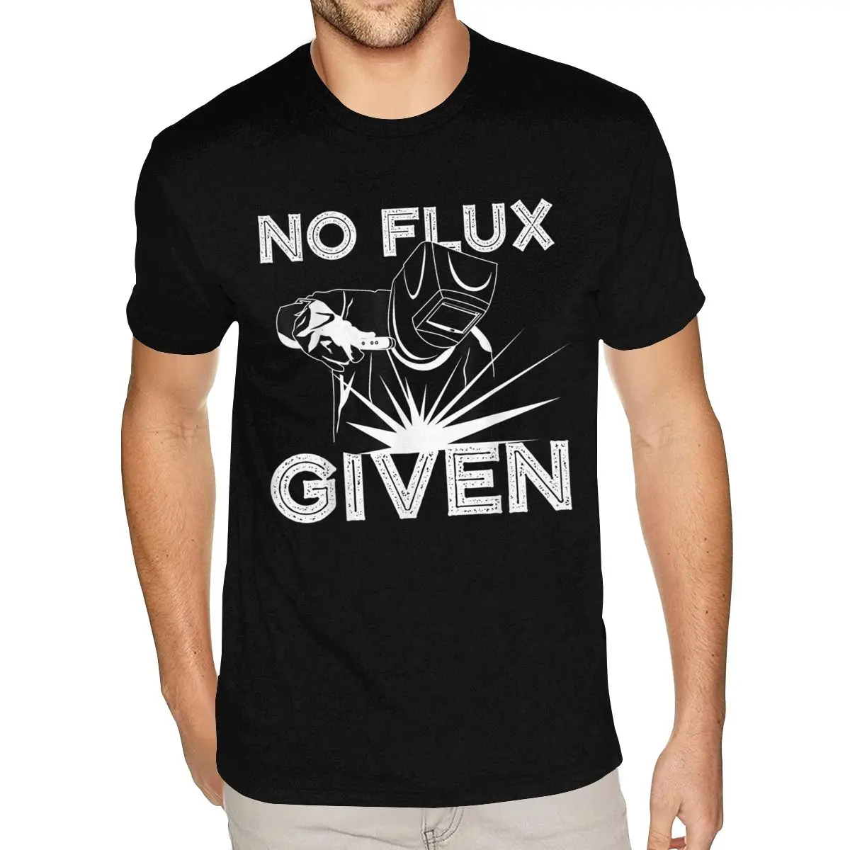 

Funny Welder No Flux Given Funny Welding Dads Gift Tees for Men Custom Printed Short Sleeved Premium Cotton Black Crew Shirt