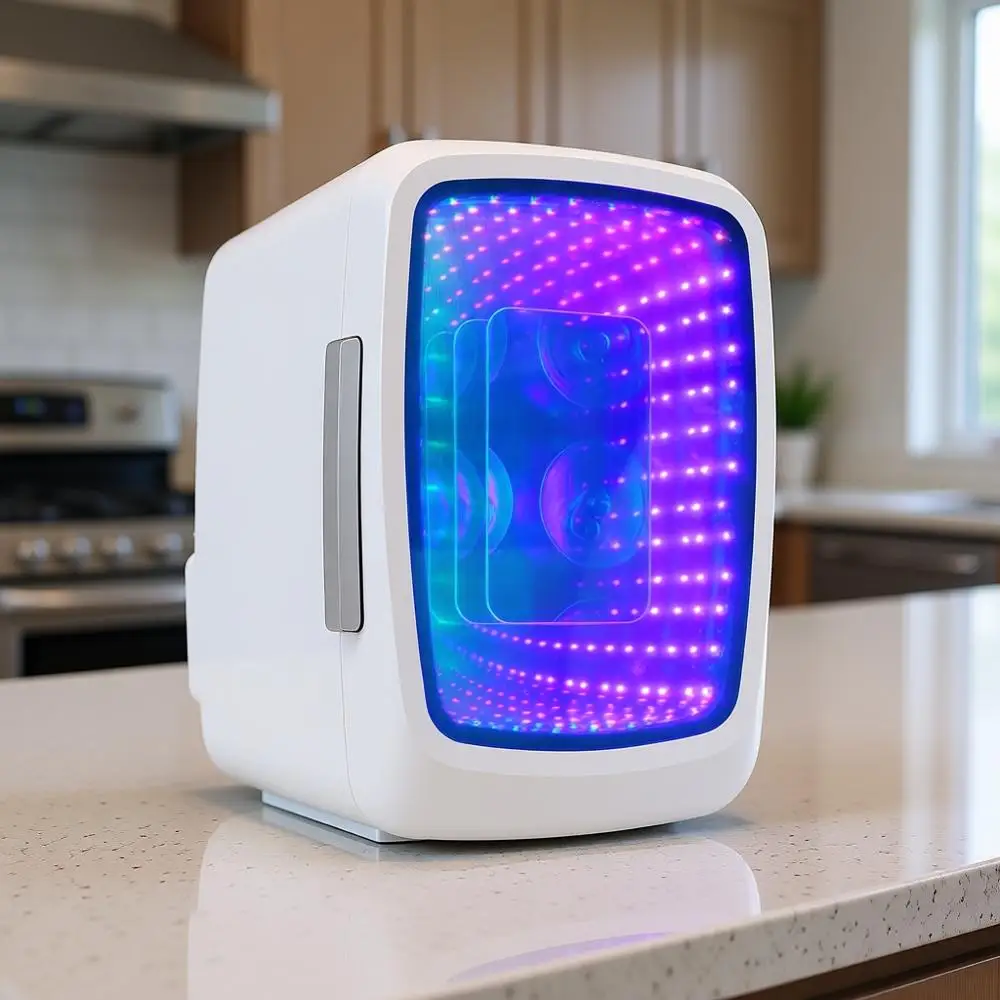 

Мини-холодильник для напитков с подсветкой, на 6 банок, 4 литра, с прозрачной дверцей и светодиодной подсветкой для игр, дома, офиса или автомобиля