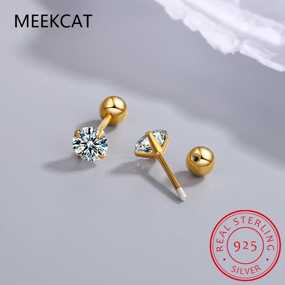 S925 anting-anting Moissanite perak murni 0.5-2ct D 6 Prong Berlian Moissanite sekrup kancing untuk wanita pernikahan perhiasan bagus