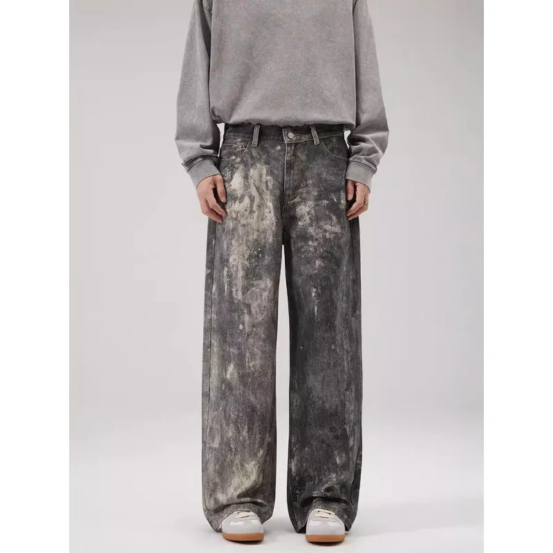 

Men's Jeans Baggy Casual Spring and Autumn Grey Black Pants American Style High Street Fashion Straight Trousers for men