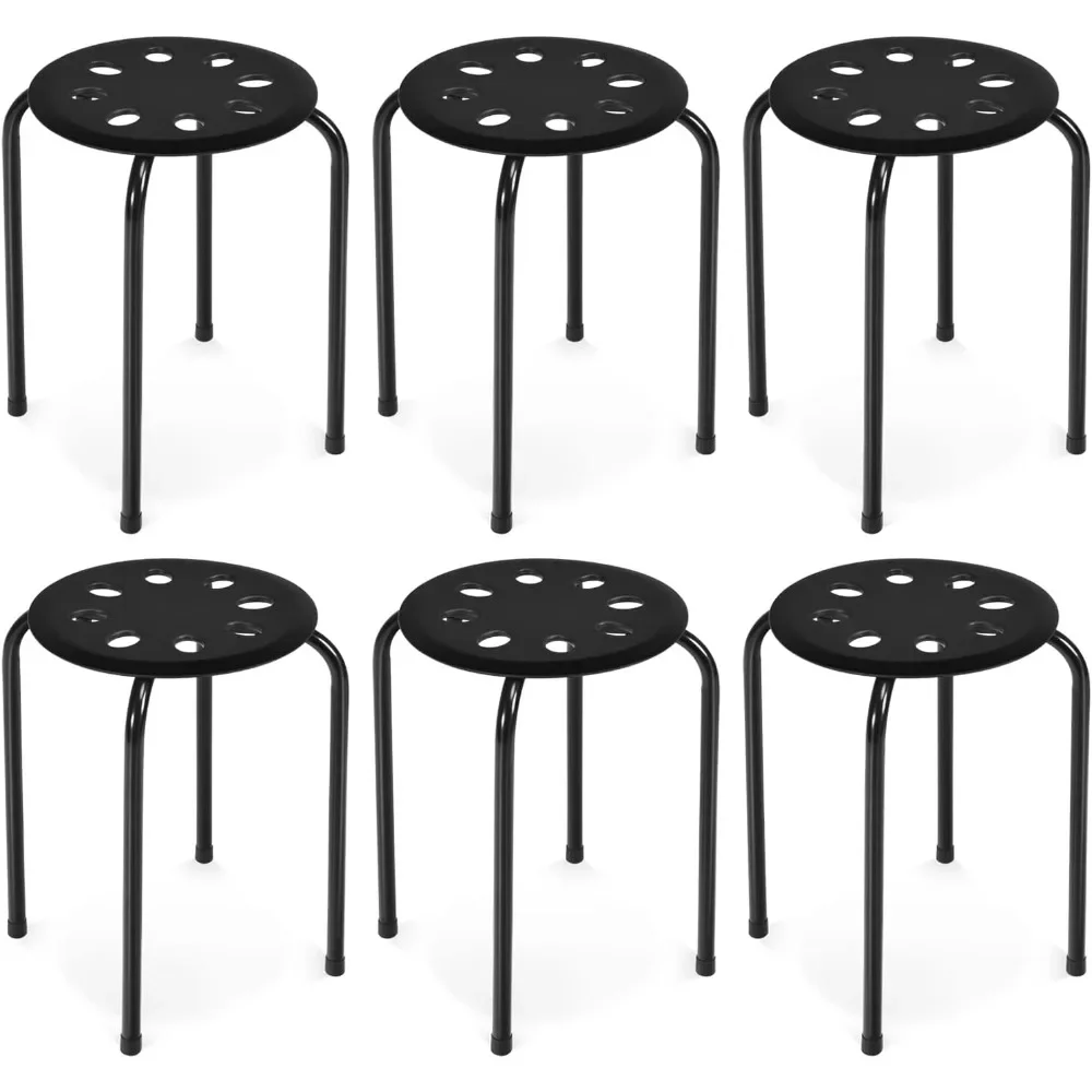 6-Pack 17.5-Inch Portable Stackable Stools with Metal Frame, Backless School Classroom Decoration Stools with Round Top Ideal