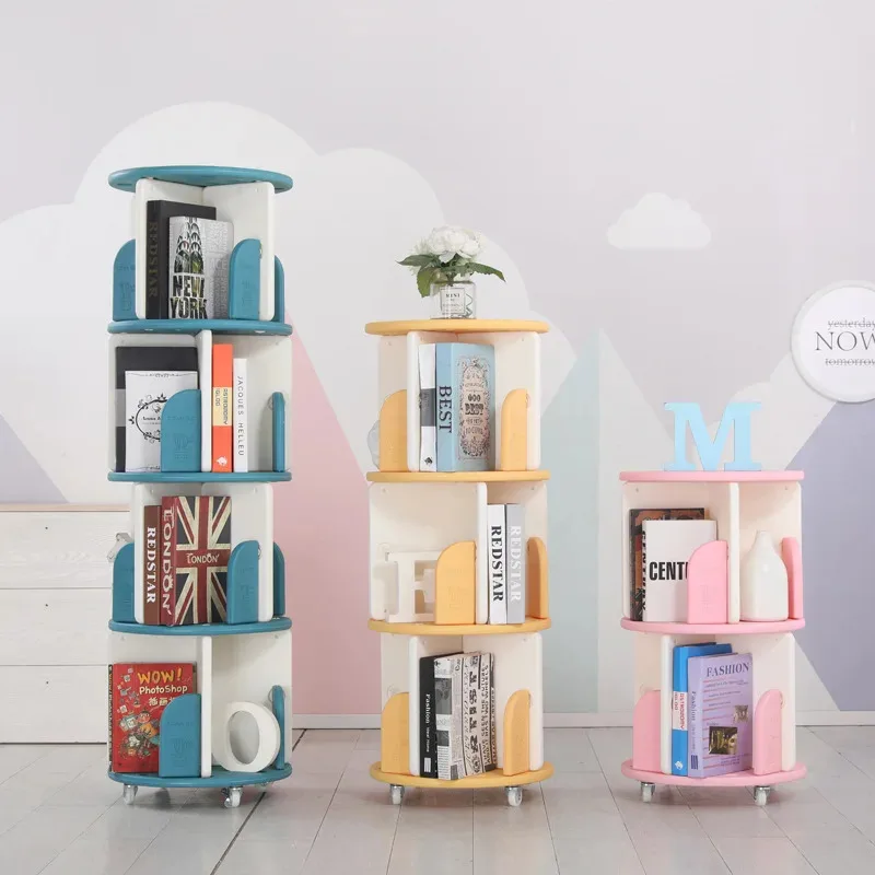 Plastic Revolving Bookshelf Children Picture Book Holder Household Simple Landing Student Bookcase Home Scaffale Room Furniture