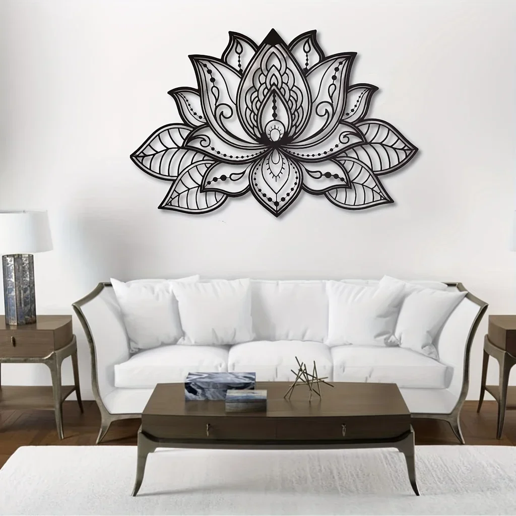 Sztuka Mandala na ścianę, Mandala kwiatowa lotosu metalowa sztuka ścienna, metalowa ściana sztuka duchowego Deco, dekoracja ścienna metalowa ściana