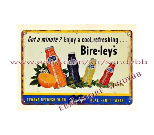 Decoración contemporánea para el hogar, letrero metálico de aluminio con diseño de bebida gaseosa Bireleys de 1946