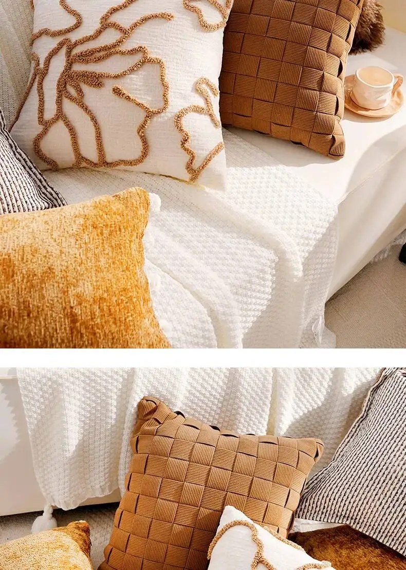 Boho-Kissenhülle im marokkanischen Streifenstil, Chenille, luxuriös, weich, dekorativ, für Sofa, Bett, Heimdekoration – Detail 9