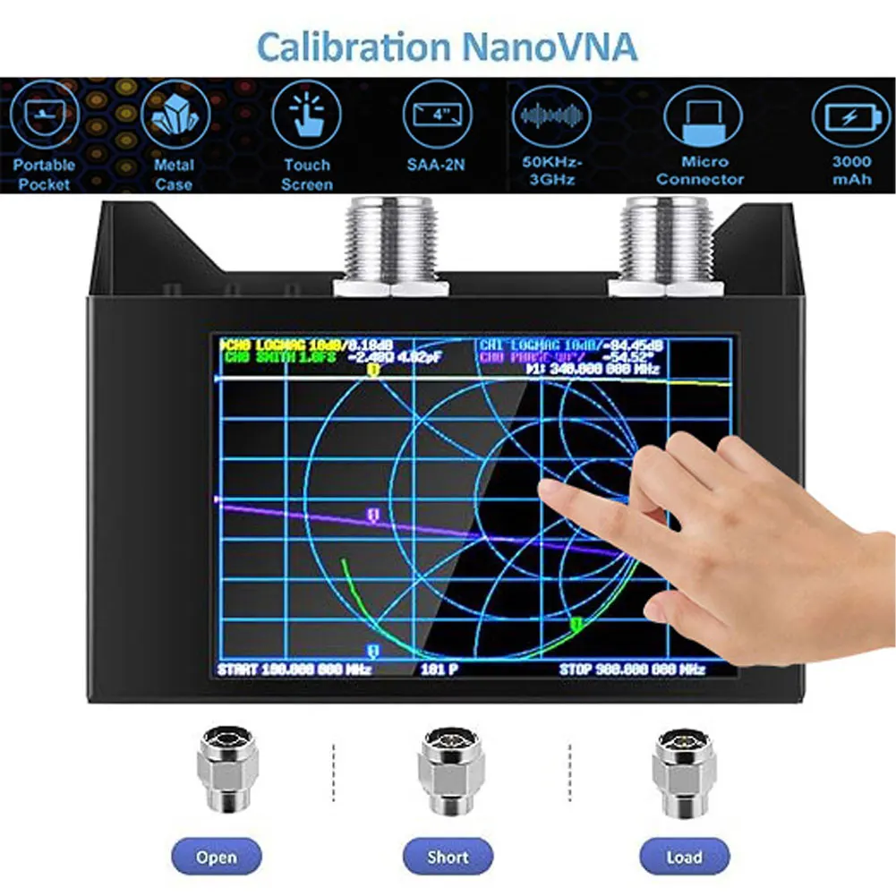 

Идентификатор векторного анализатора сети 3G 50 кГц ~ Гц 4,0 дюйма, сенсорный экран, антенна 3G NanoVNA V2, анализатор коротких волн HF VHF UHF