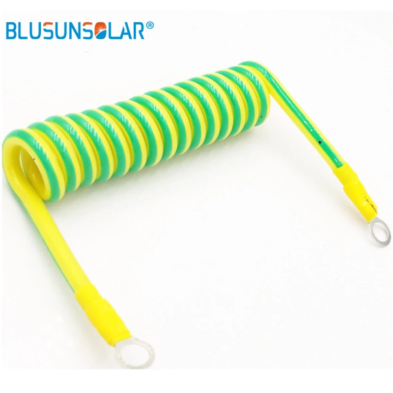 100pcs Yellow-Green Ground Spring Spiral Cable Single Core 2.5/4/6mm2 Stretchable Wire Shrinkable Cable  with 5mm Copper Plug