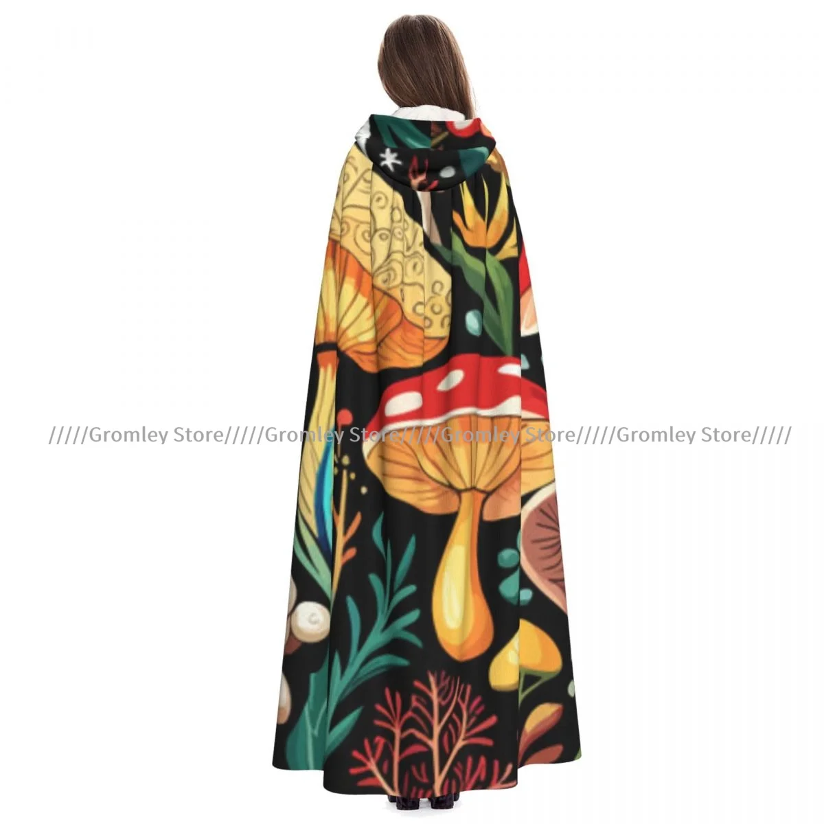 

Witch Long Hooded Robe Mushrooms Painting Halloween Cloak Cosplay Costumes for Adult