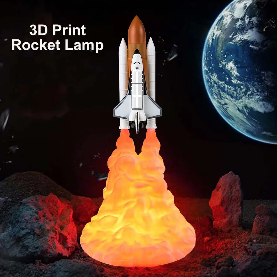 

Creative 3D Print Space Shuttle Rocket Night Light USB Rechargeable LED Bedside Table Lamp for Christmas Birthday Kids Gift