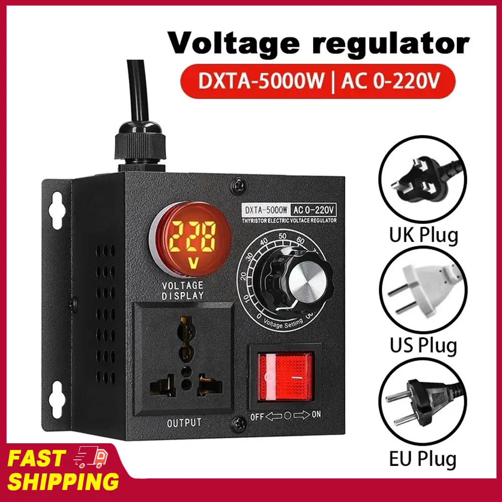 Controlador de Voltaje Monofásico Variable Portátil, Regulador de Temperatura, Velocidad y Luz, AC220V 5000W, Regulador de Voltaje Continuo