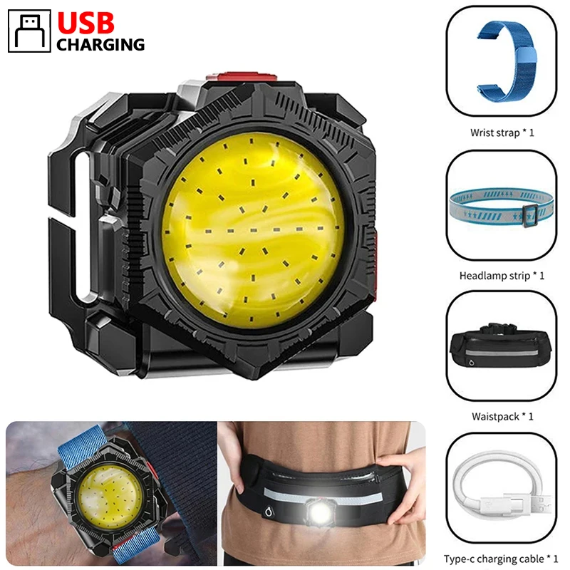 Multifunctional COB Headlamp USB Rechargeable Wrist Light Outdoor Night Running Waist Bag Light Portable Fishing Belt Pack Light