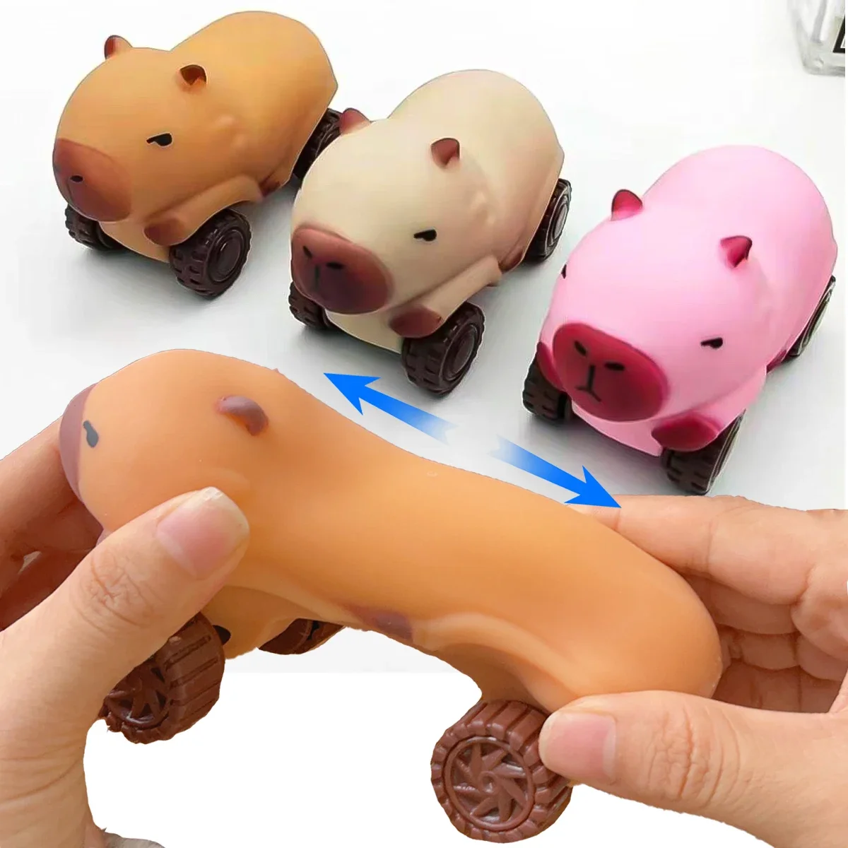 Children's Cartoon Capybara Squeezed Lalale Toys Finger Decompression Pinch Stretch Scooter Toy Capybara Wagon Deformation Toy