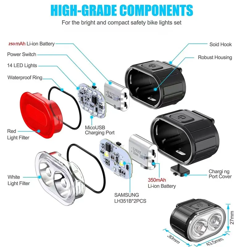 New Bike Headlights Taillights Mountain Bike USB Charging High-Lighted Front And Rear Lights